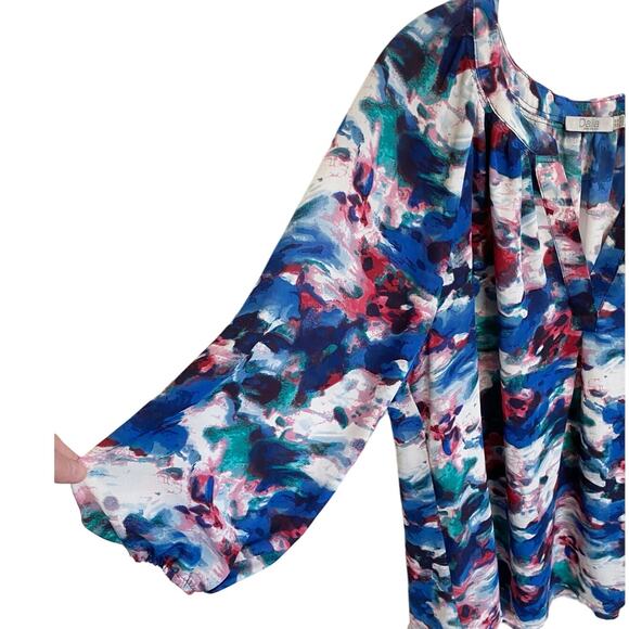 Dalia Women's Split V-Neck Bold‎ Watercolor Popover Dressy Blouse 1X - Picture 6 of 9